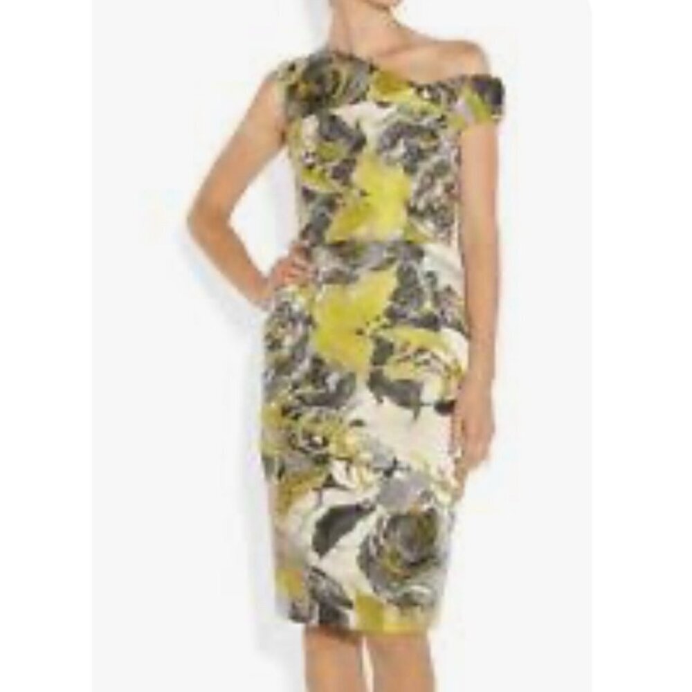 Lela Rose Golden Rod Asymetrical‎ One Shoulder Dress Tucked Front Skirt Size 2